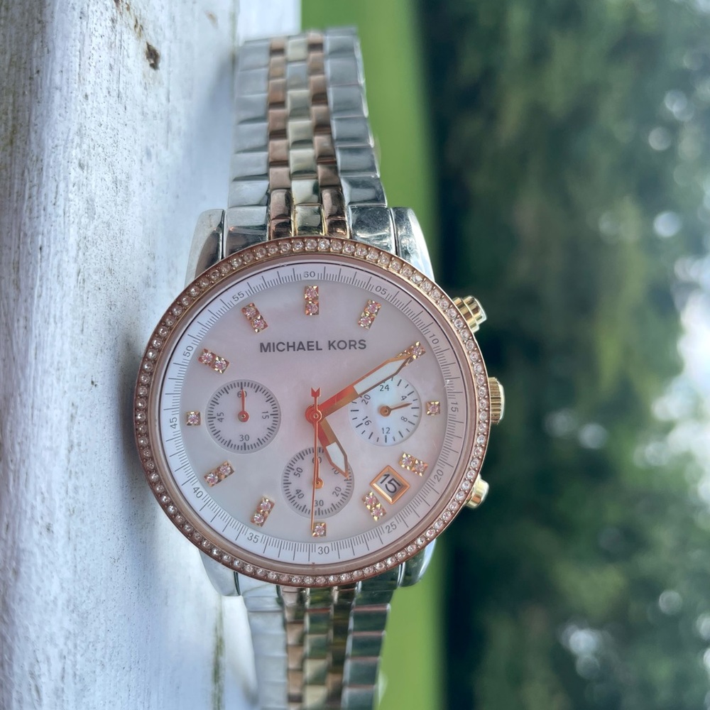 Michael Kors silver watch w/ rose gold detail